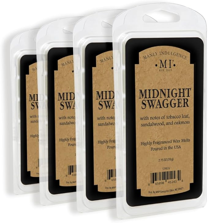 Manly Indulgence Midnight Swagger Scented Wax Melts, Wax Melt Warmer Cubes, Long Lasting Scented Wax Warmer Cubes, 4 Pack, 6 Cubes Each - Made in The USA