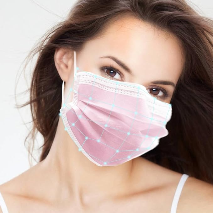 100Pcs 5 Color Disposable Face Mask, 3 Ply Breathable Masks with Soft Elastic Ear loops