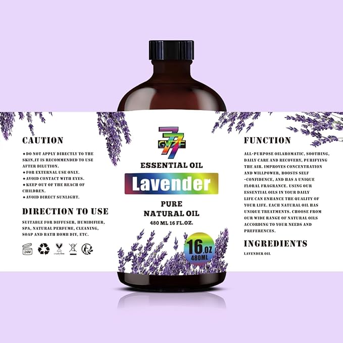 Lavender Essential Oil - GV77ZF Lavender Oils for Diffusers, Humidifiers, DIY Candles, Soap, Cleaning, Home, Office, Yoga, Massage, Gifts - 16 fl oz (480 ml)