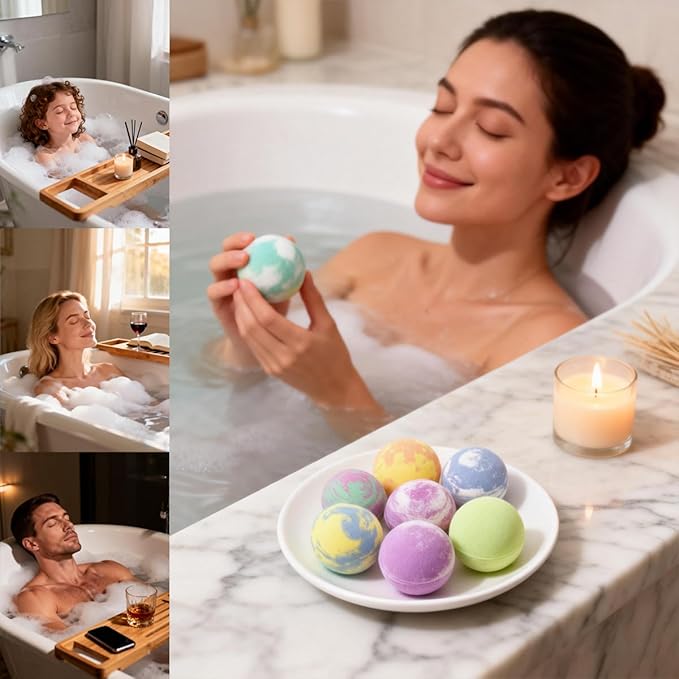 Bath Bomb Gift Set for Women, 8 Pac Bath Bombs for Girls, Natural Bubble Bathbombs with Essential Oils, Self Care Gifts, Relaxation Spa Gift Basket,Birthday, Mothers Day Gifts for Mom, Wife,
