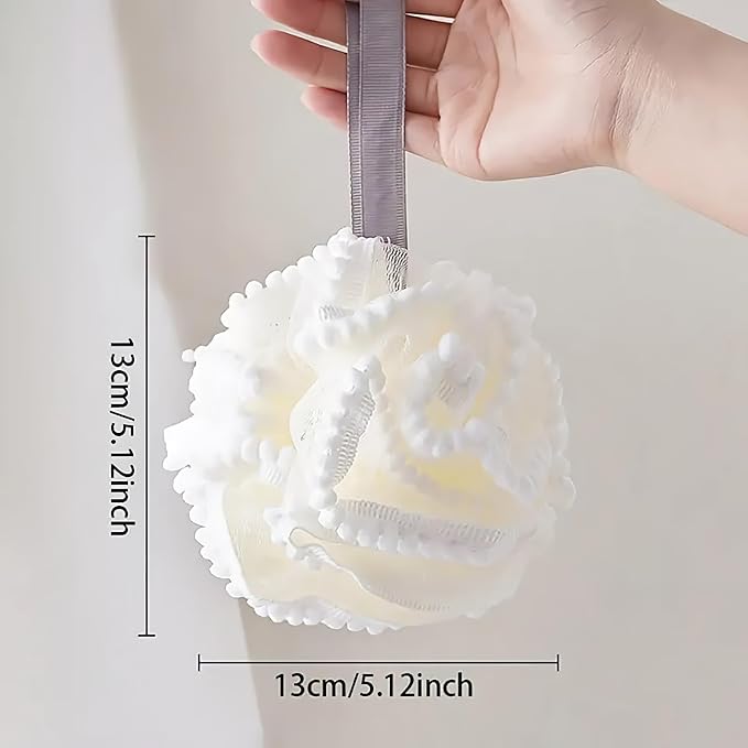 Large Luxurious Bath Ball Loofah Sponge Pouf Puff Mesh for Shower - Soft, Quick-Dry Exfoliating Foaming Deep Cleansing Body Scrubber - White
