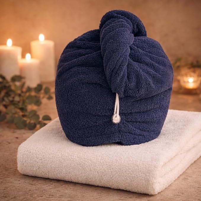 100% Turkish Cotton Hair Towel Wrap 2 Pack – Oeko-TEX Certified Quick Dry Turban for Wet Hair – Soft, Absorbent, Gentle on Curly & Long Hair – 10x26 Inch