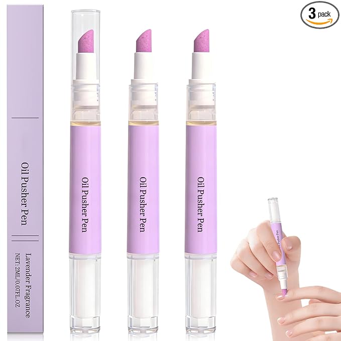 3PCS 2-in-1 Cuticle Oil Pusher Pen, Ceramic Cuticle Pusher & Oil Pen, Nail Care Tool for Dry Damaged Nails Hangnails Moisturiz Polish Brighten