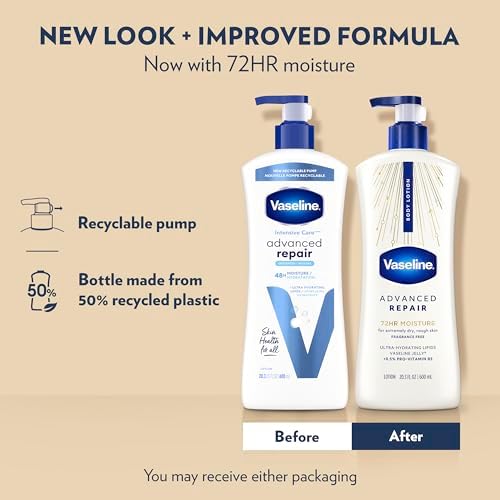 Vaseline Advanced Repair Body Lotion for Dry Skin, Unscented 20.3oz 3ct - Image 3