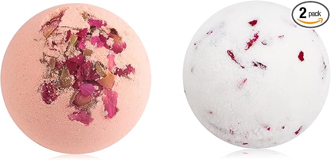 Bath Bombs for Women Spa Gift Set with 1 Rose and 1 Milk Essential Oils Sea Salt Moisturizing Relaxing Birthday Gift for Her Bubble Bath Skincare Relaxation Aromatherapy Gifts 2 Pack