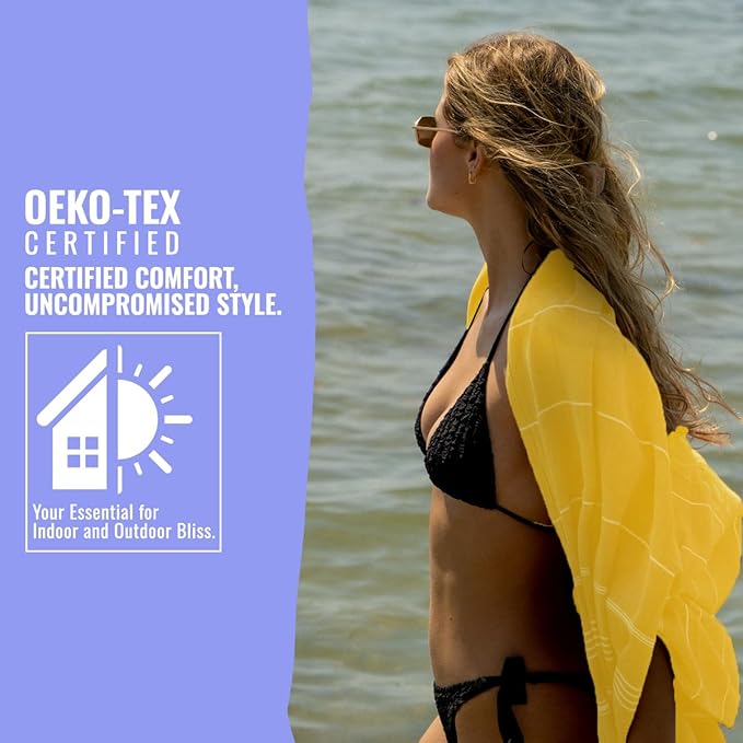 Beach Towel 100% Cotton Turkish Beach Towel Adult 38x70 Inch Pre-washed Absorbent Extra Large|Sand Free Quick Dry BathTowels|Lightweight Blanket|Travel Cruise Camping Spa Gym Sports Towels|Yellow