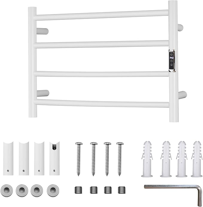 Heated Towel Racks for Bathroom, Wall Mounted Electric Towel Warmer Racks with Timer & Temperature Control, 4 Bar Stainless Steel Towel Heater for Bathroom,Plug-in,White