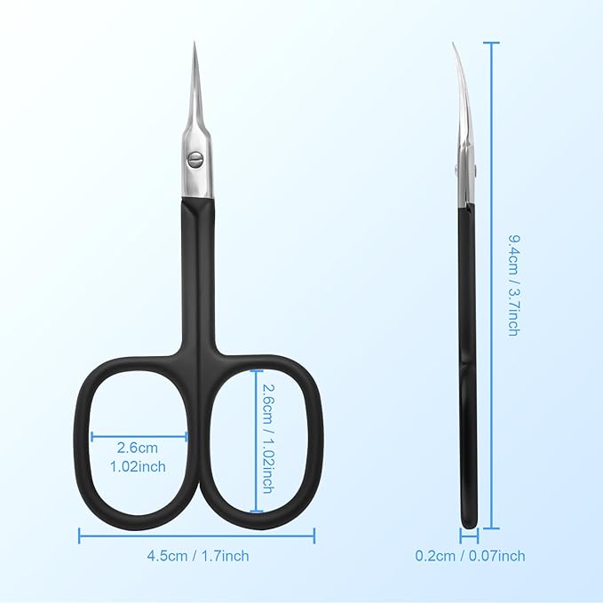 Lermende Cuticle Scissors Extra Fine Curved, Portable Stainless Steel Manicure Scissors with Sharp Curved Blade, Multi-Purpose Russian Manicure Cuticle Trimmer. (Black, Square Handle)