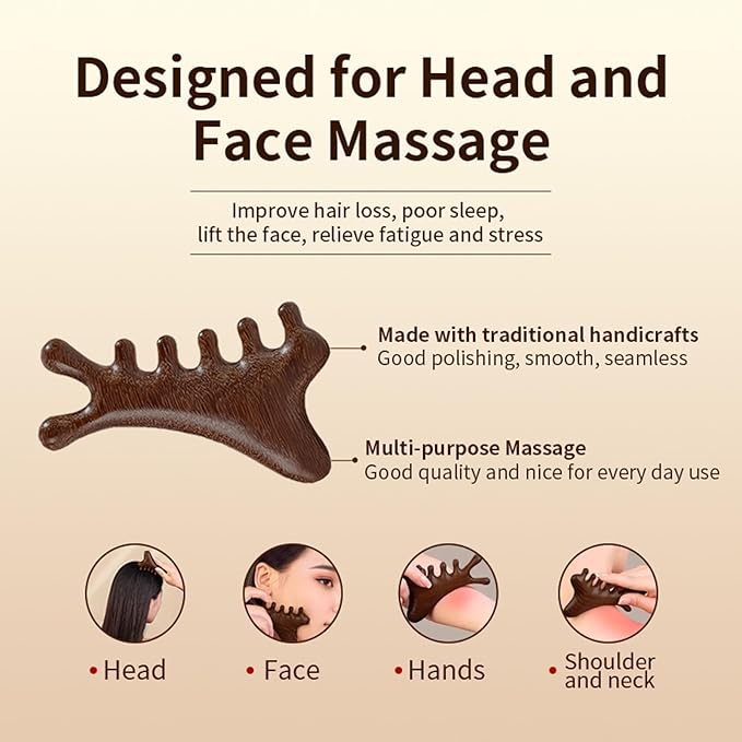 TAIHI Wooden Scalp Massager Comb, 100% Natural Wood Massage Comb for Hair Growth, Stress Relief, Multi-Function Gua Sha Tool for Head Face Neck, Anti-Static Wooden Comb for Women Men All Hair Types