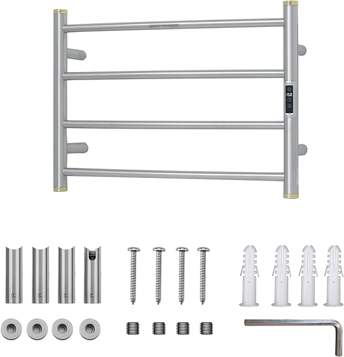 Electric Towel Warmer Rack,Heating Towel Warmer,Timer & Temperature Control,Wall-Mounted Plug-in for Bathroom,Brushed,Stainless Steel,4-Bar(16.54x23.62x5.51in)