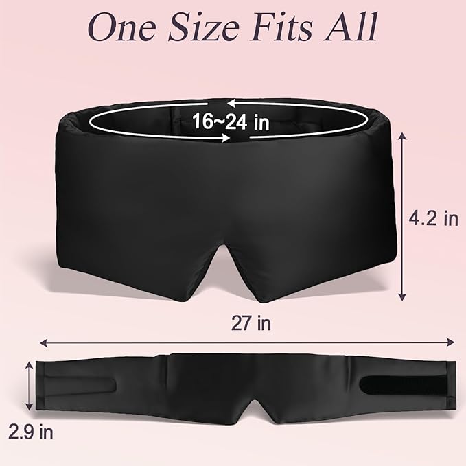 Silk Sleep Eye Mask for Side Sleeper Men Women, Eye Mask Sleeping 100% 22 Momme Pure Mulberry Silk for Night Sleep,Travel, Face-Hugging Padded Eye Cover for Sleeping with Adjustable Band-Black