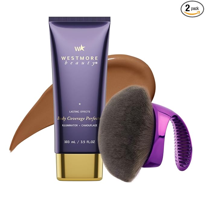 Westmore Beauty Body Coverage Perfector x Blend & Blur Body Brush Kabuki Brush - Waterproof Leg & Body Makeup - Tattoo Cover Up Makeup - 7 Oz Bronze Radiance