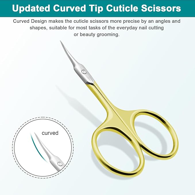 Lermende Cuticle Scissors Extra Fine Curved, Portable Stainless Steel Manicure Scissors with Sharp Curved Blade, Multi-Purpose Russian Manicure Cuticle Trimmer. (Gold, Round Handle)