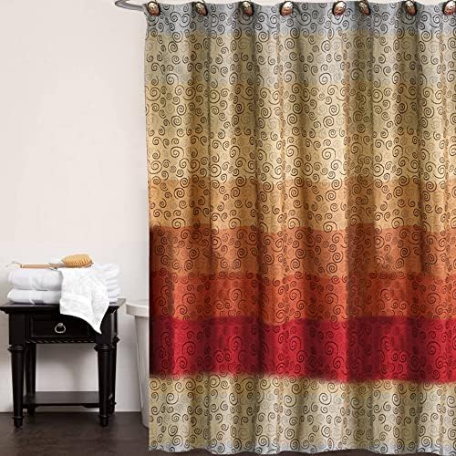 Zahari Home 13pc Miramar Bathroom Shower Curtain Sets Shower Curtain & 12 Shower Bathroom Hooks Modern Classic Luxury Contemporary Decor Multi Color Shower Curtain Set - Image 2