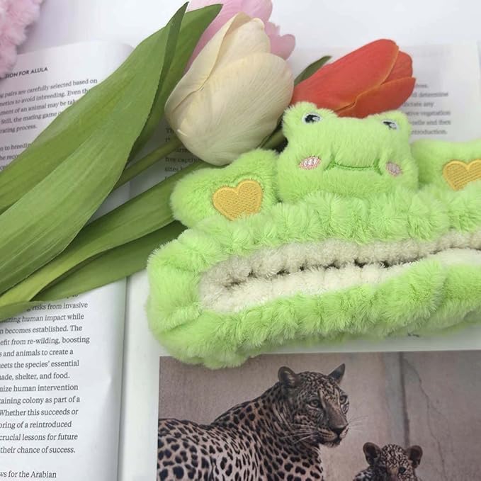 Kawaii Spa Headband for Women,Cute Bear Hairband for Make Up, Washing, Party, Cute Headwear Costume Accessories for Woman (Green,Frog)
