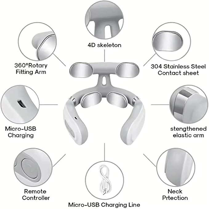 Ayland Vitality Magic Pro 2.0 Neck Massager, Portable Neck Relaxation Device, 4-Head Portable Neck Massage with 6 Vibration Modes & 15 Intensity Levels, Ergonomic Design Promote Muscle Relaxation