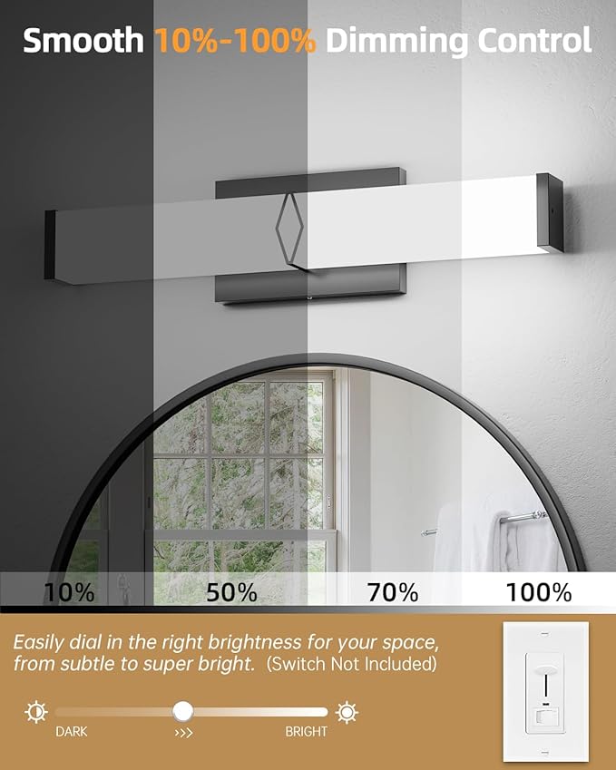 Bathroom Light Fixtures Over Mirror,16inch Modern Vanity Lights for Bathroom,20W 2000lm Dimmable LED Vanity Light Bar,Black Vanity Lighting Fixtures,5700K Cool White,ETL Certified