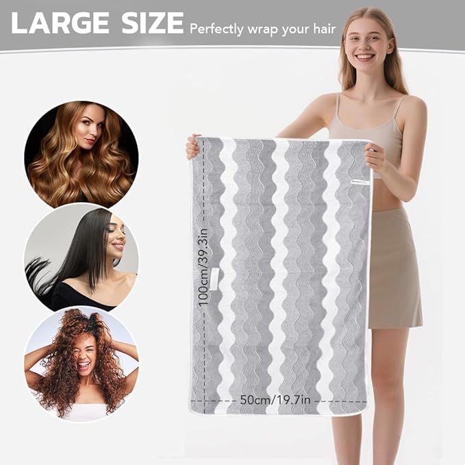 SUNLAND Microfiber Hair Towels Anti Frizz Hair Drying Towel Super Absorbent Fast Drying Turbans for Wet Curly Hair Soft Hair Towel Wrap with Elastic Band for All Hair Types 40 X 20 inches 2Pack