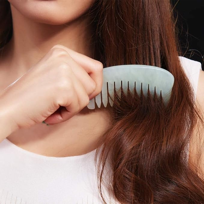 Scalp Massage Comb, Scalp Massager for Hair Growth, Head Scratcher for Itchy Scalp, Natural Gua Sha Jade Stone for Stress Relief, Meridian Brush