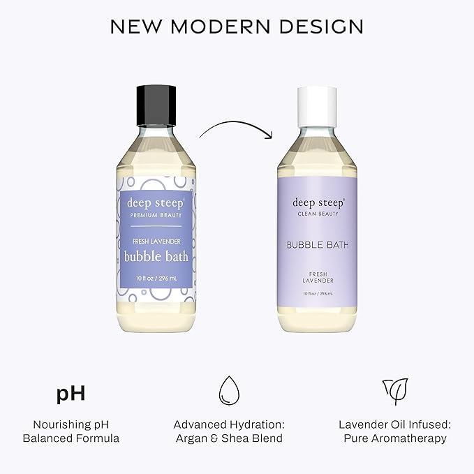 Deep Steep Bubble Bath, Fresh Lavender, 10 oz – Soothing Soak with Shea Butter, Argan Oil, Aloe Vera & Coconut Oil – Vegan, Sulfate-Free, PH-Balanced Clean Beauty