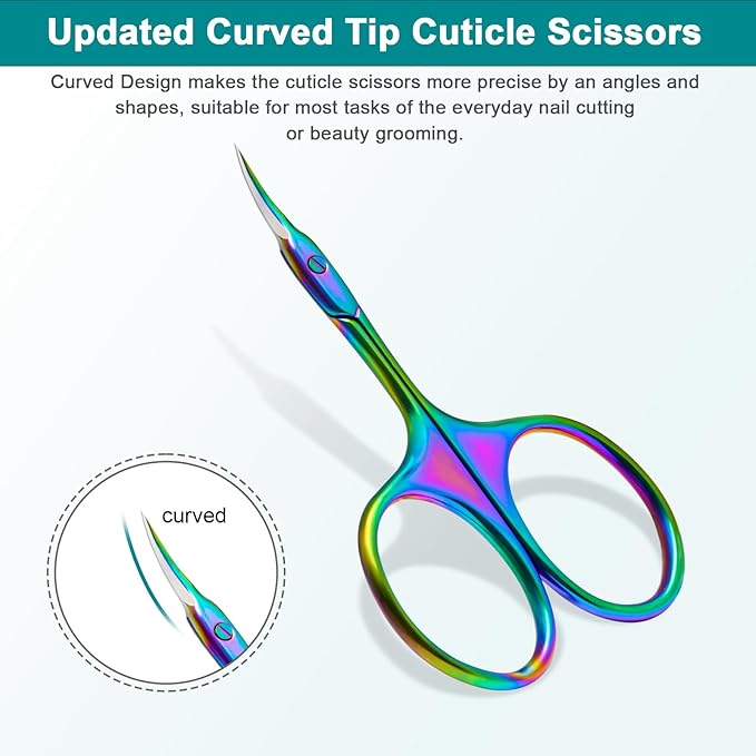 Lermende Cuticle Scissors Extra Fine Curved, Portable Stainless Steel Manicure Scissors with Sharp Curved Blade, Multi-Purpose Russian Manicure Cuticle Trimmer.(Colorful, Round Handle)