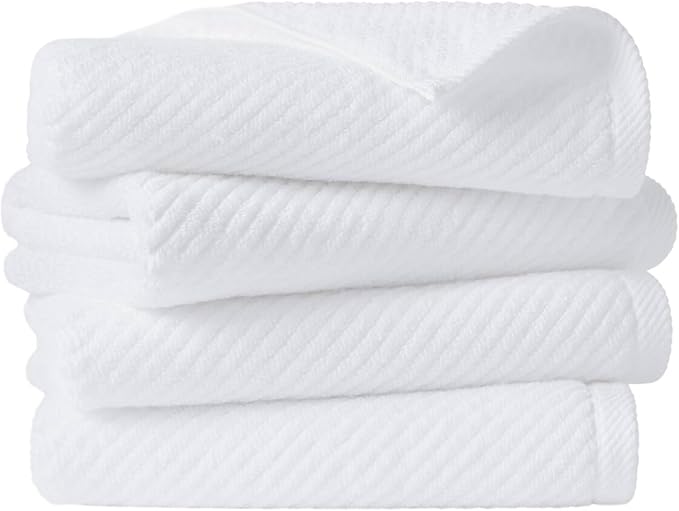 Madison Park 4-Piece Hand Towel Set for Bathroom 18" x 28" Diagonal Ribbed, White - 100% Cotton Soft Quick Dry & Absorbent Gift | Zero Twist, 500 GSM, Oeko-TEX, Hotel Quality
