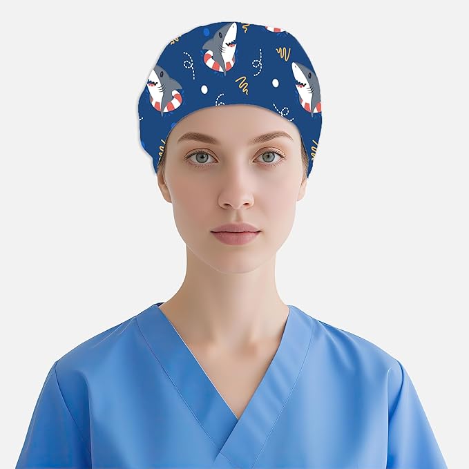 2 Pcs Working Cap with Sweatband for Women Men, Adjustable Cleaning Working Hats, Nurse Surgical Caps