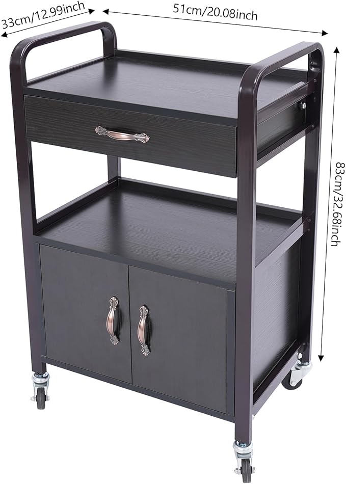 Salon Cart,Salon Storage Cart with Drawers, 4 Wheels and Handles, Movable Beauty Organizer, Salon Trolley for Beauty Salons, Barber Shops, Nail Salons, Spas (Brown)