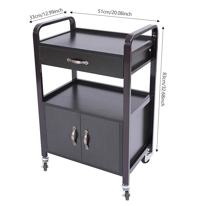 Salon Cart,Salon Storage Cart with Drawers, 4 Wheels and Handles, Movable Beauty Organizer, Salon Trolley for Beauty Salons, Barber Shops, Nail Salons, Spas (Black)