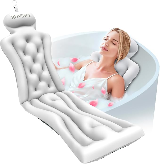 Full Body Bath Pillow for Bathtub RUVINCE Ergonomic Luxury Bathtub Pillow with Head,Neck, Shoulder and Back Support, 6D Bath Pillows for tub with 192 Powerful Suction Cups, Fits All Bathtub