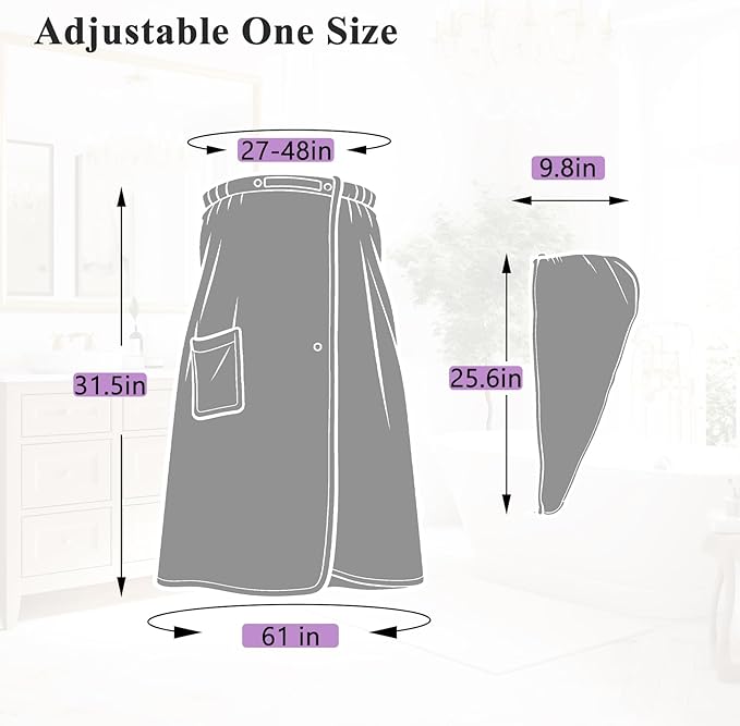 Women’s Adjustable Spa Wrap Towel Set, Microfiber Body Wrap Bathrobe with Matching Hair Towel, Super Absorbent & Quick Dry Shower Wrap for Home, Gym, Pool – Light Purple (Light Purple)