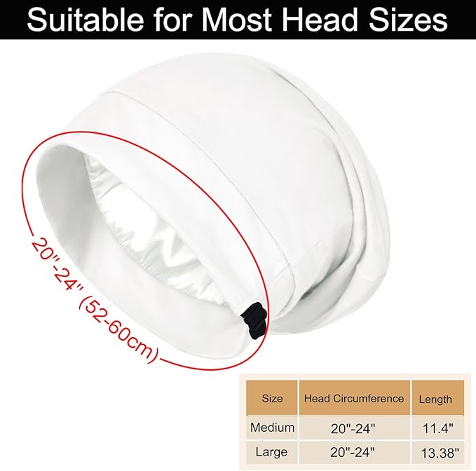 Satin Bonnet for Sleeping Night Cap, Adjustable Satin Lined Silk Bonnets Sleep Cap for Curly Hair Braids Beanie Black Women