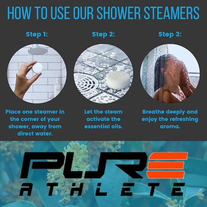 Pure Refreshing Sport Shower Steamers - Peppermint, Made in USA with Natural Minty and Eucalyptus Essential Oil, Mother’s Day Gifts for Runners, Muscle Recovery, Self Care, Relaxation
