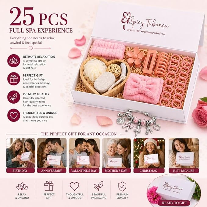 Ultimate 25-Piece Spa Gift Set for Women, Mother’s Day Gift for Mom, Self Care Bath Set with Bracelet, Luxury Magnetic Gift Box, Birthday Gifts for Women