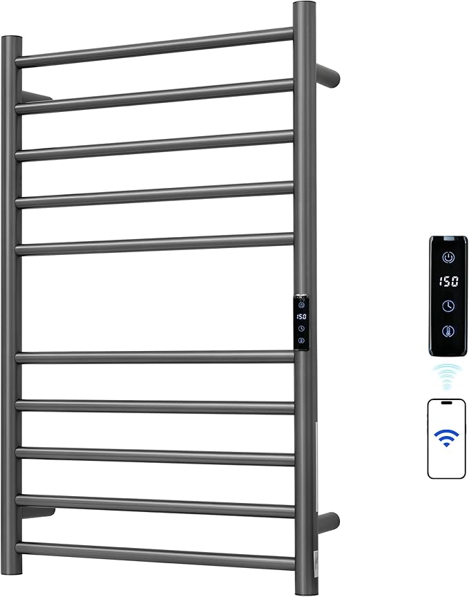 Electric Towel Rack with Voice Control for Alexa & Google Home,TUYA-Wall-Mounted Bathroom Heating Towel Warmer,Stainless Steel Material,31.5x20.08x4.41in,Plug-in,Gunmetal Grey,10 Bars