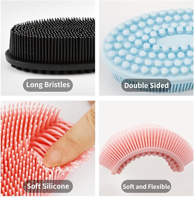 3 Pack Silicone Body Scrubber, Soft Silicone Loofah Exfoliating Body Scrubber, Silicone Body Brush Bath Shower Scrubber for Body, 2 in 1 Bath and Shampoo Wash Brush for Skin Exfoliation Men Women