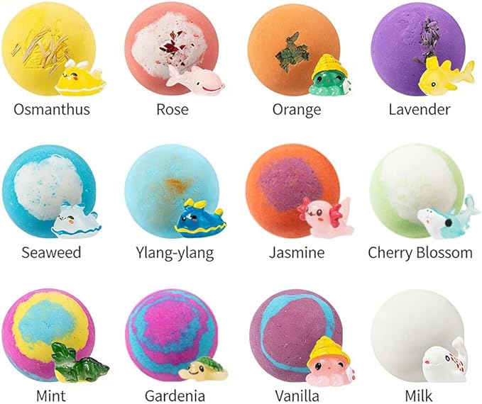 Bath Bombs with Surprise Inside, 6/12 Pack Fizzy Bubble Bath Gift Set, Dinosaur Egg & Ocean Theme Bath Fizzies, Natural Sea Salt Color Changing Spa Easter Bath Balls (Sea Animal 12PC)