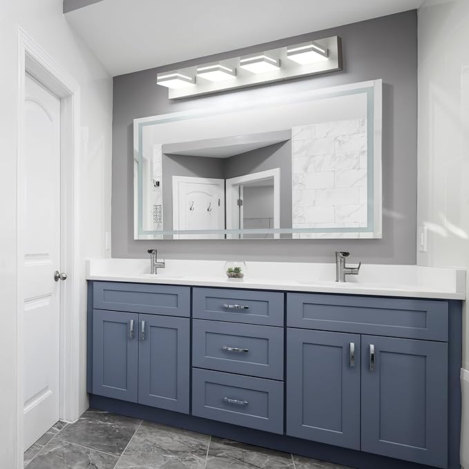 SineRise LED Modern Bathroom Vanity Light Fixtures (4-Light, 30-Inch, Dimmable), Matte White Modern Acrylic Bathroom Wall Lighting Fixtures Over Mirror (Cool White 6000K)