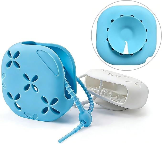 2 Pack Shower Steamer Holder Suction Cup, Silicone Bathroom Accessories with Adjustable Hanging Strap, Non-Slip Aromatherapy Diffuser Container, White & Blue