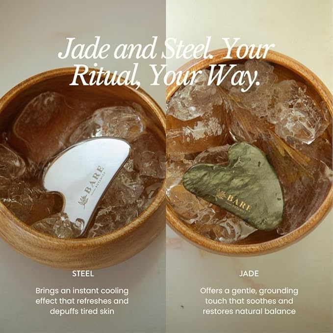 BARE BOTANICS Jade Gua Sha Facial Tool | Authentic Jade Stone for Face Puffiness & Lymphatic Drainage | Skincare Tool for Glowing Skin | Vegan & Cruelty-Free