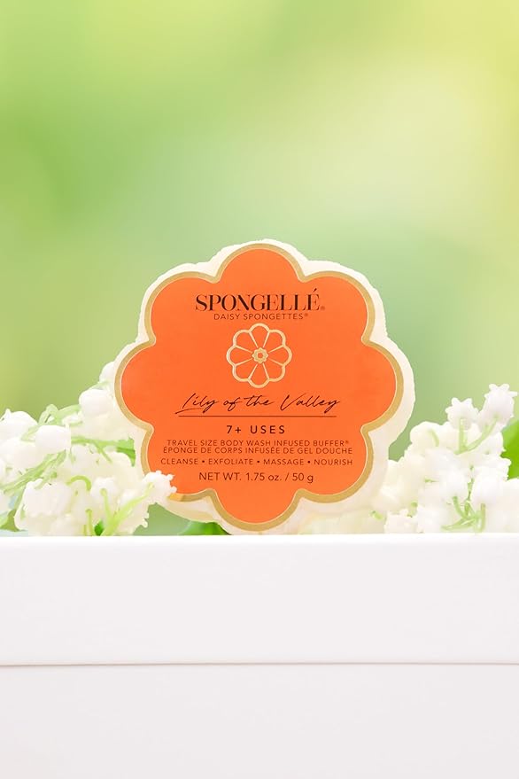 Spongellé Lily of The Valley Daisy Spongette Bath Sponge | Built-in Body Wash & Body Scrubber, Shower Loofah Sponge for Women, Travel Essentials | 7+ uses