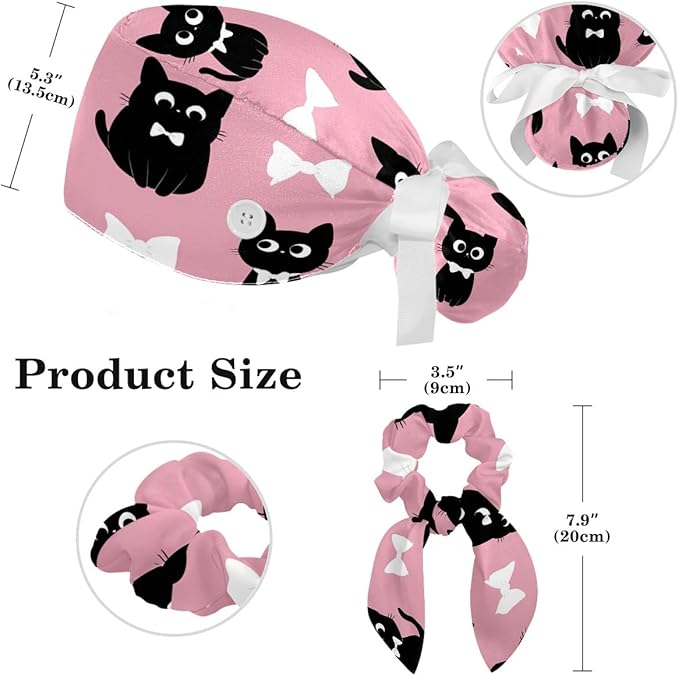 Scrub Caps Women Ponytail Cute Pink and White Leaves Caps Bouffant Working Hat Elastic Tie Back Hats with Button