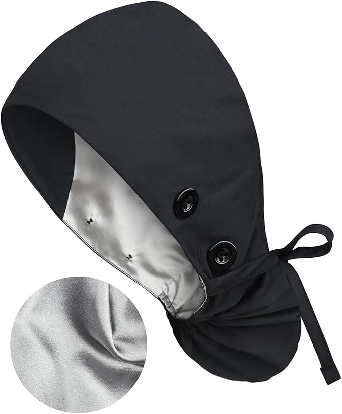 Satin Lined Scrub Caps with Buttons & Sweathand, Surgical Caps for Women
