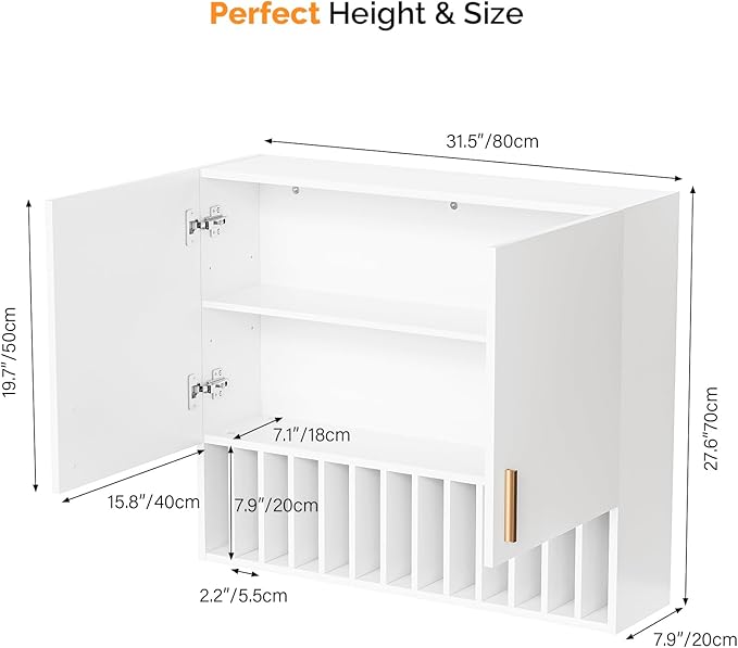 OmySalon Hair Color Organizer Rack, Salon Hair Color Tube Storage Cabinet with Adjustable Shelves, Wall Mounted Salon Barber Station for Barbershop Beauty Spa, White