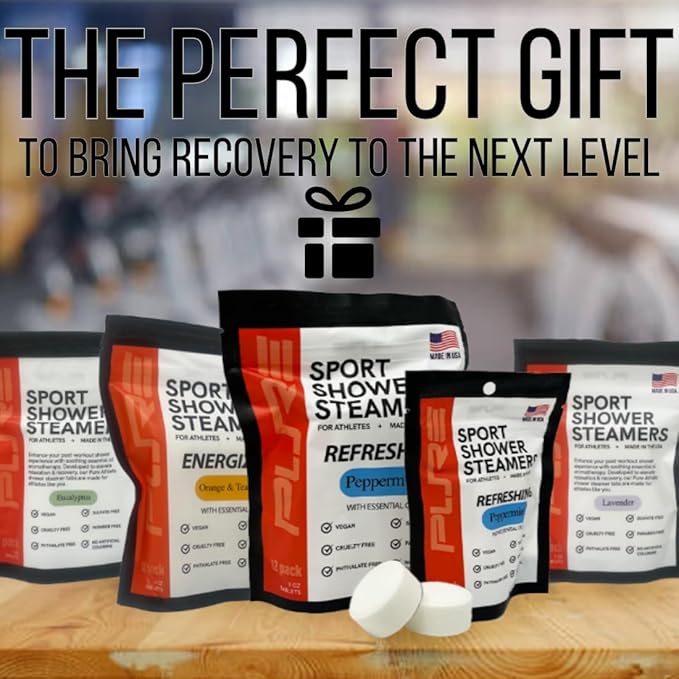 Pure Refreshing Sport Shower Steamers - Peppermint, Made in USA with Natural Minty and Eucalyptus Essential Oil, Mother’s Day Gifts for Runners, Muscle Recovery, Self Care, Relaxation