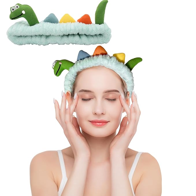 Funny Dinosaur Headband Cute Animal Cat Duck Frog Dinosaur Snail Kawaii Spa Headband Hair Accessories for Washing Face Shower Sports Beauty Skincare (Style 19)