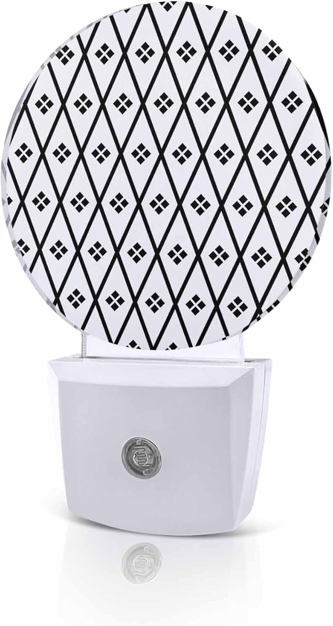 Night Lights Auto Sensor Black White Diamond Night Light Geometric Rhombus Round Lamp Plug-in LED Nightlights Dusk to Dawn for Living Room Bedroom Bathroom Hallway Wall Decor