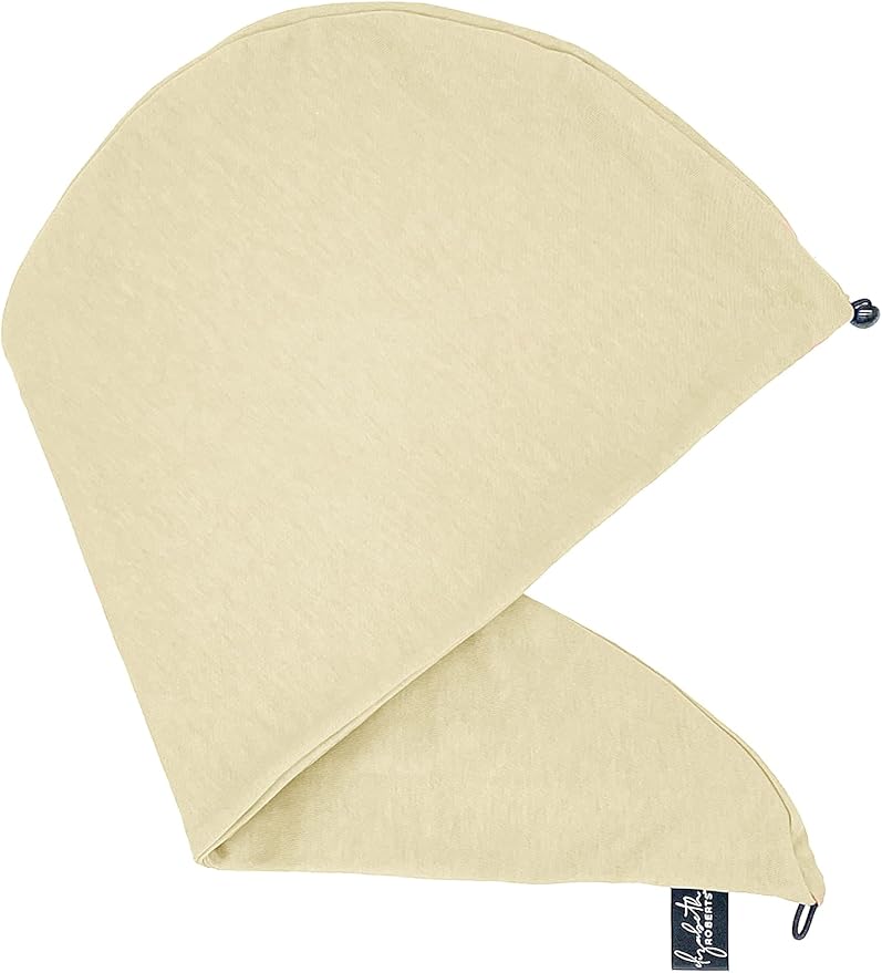Elizabeth Roberts 100% Cotton T Shirt Hair Towel Wrap Plopping Essential Turban Style Hair Drying Towel for Women and Men All Hair Types and Styles, Cream