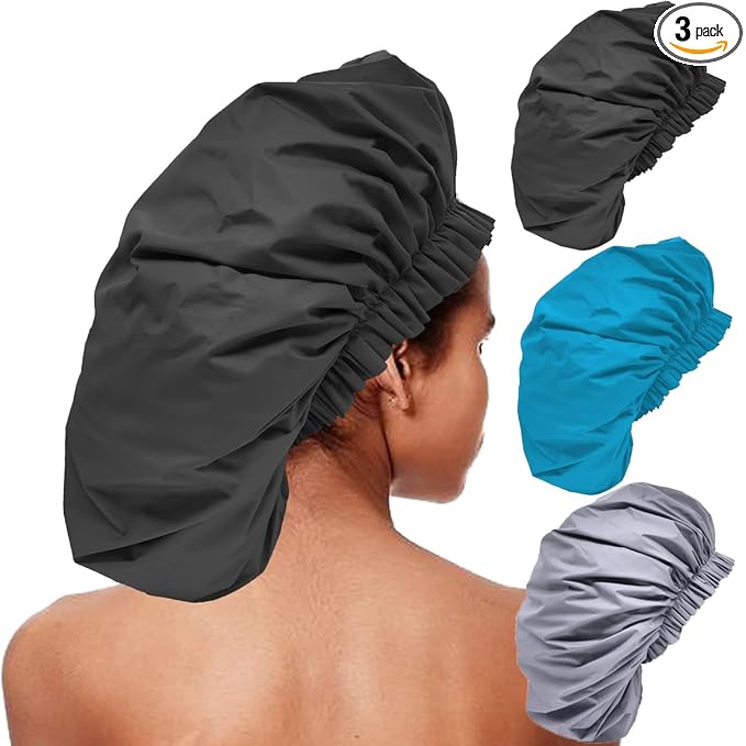 ELEBOX Large Shower Cap 3 Pack Oversized Shower Cap for Long Hair Waterproof Bath Cap Reusable Hair Caps for Women Hair Protection