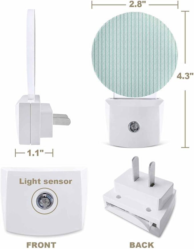 Night Lights Auto Sensor Teal Green Pinstripes Night Light Woven Denim Striped Round Lamp Plug-in LED Nightlights Dusk to Dawn for Living Room Bedroom Bathroom Hallway Wall Decor